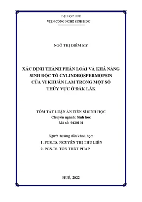 Tóm tắt luận án tiến sĩ sinh học xác định thành phần loài và khả năng sinh độc tố cylindrospermopsin của vi khuẩn lam trong một số thủy vực ở đắk lắk