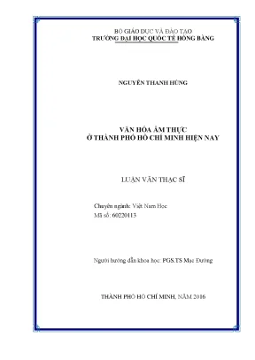 Luận văn thạc sĩ văn hóa ẩm thực ở thành phố hồ chí minh hiện nay