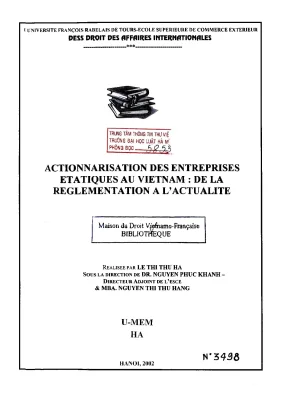Luận án nghiên cứu actionnarisation des entreprises étatiques au vietnam de la réglementation à lactualité
