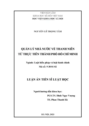 Luận án tiến sĩ quản lý nhà nước về thanh niên từ thực tiễn thành phố hồ chí minh