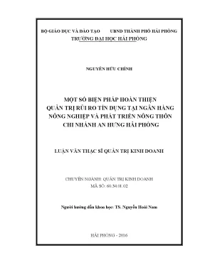 Luận văn thạc sĩ quản trị kinh doanh một số biện pháp hoàn thiện quản trị rủi ro tín dụng tại ngân hàng nông nghiệp và phát triển nông thôn chi nhánh an hưng hải phòng