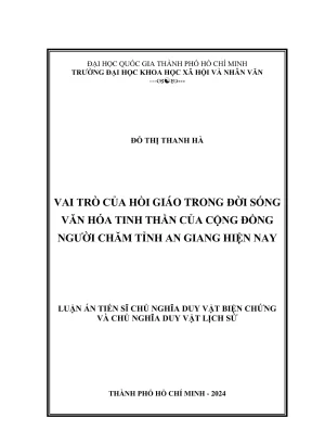 Luận án tiến sĩ triết học vai trò của hồi giáo trong đời sống văn hóa tinh thần của cộng đồng người chăm tỉnh an giang hiện nay