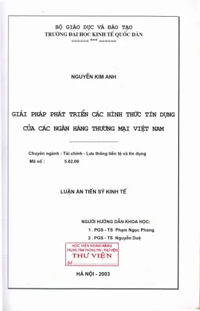 Luận án tiến sĩ tài chính ngân hàng giải pháp phát triển các hình thức tín dụng của các ngân hàng thương mại việt nam