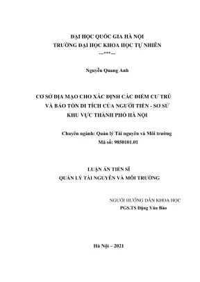 Luận án tiến sĩ quản lý tài nguyên và môi trường cơ sở địa mạo cho xác định các điểm cư trú và bảo tồn di tích của người tiền sơ sử khu vực thành phố hà nội