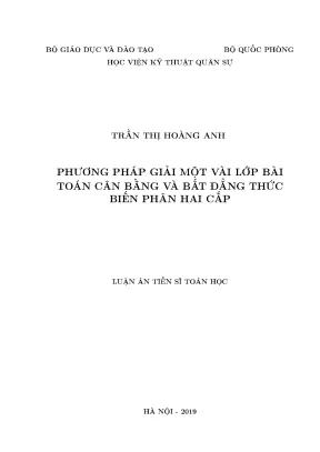 Luận án tiến sĩ toán học phương pháp giải một vài lớp bài toán cân bằng và bất đẳng thức biến phân hai cấp