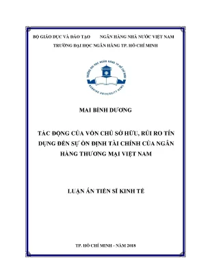 Luận án tiến sĩ kinh tế tác động của vốn chủ sở hữu rủi ro tín dụng đến sự ổn định tài chính của ngân hàng thương mại việt nam
