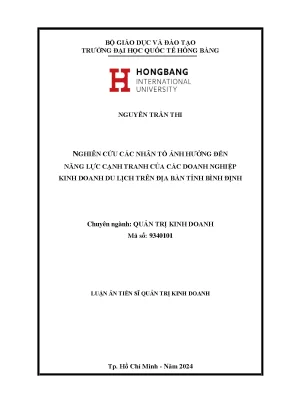 Luận án tiến sĩ nghiên cứu các nhân tố ảnh hưởng đến năng lực cạnh tranh của các doanh nghiệp kinh doanh du lịch trên địa bàn tỉnh bình định