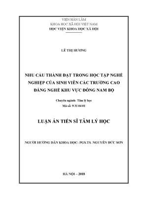 Luận án tiến sĩ tâm lý học nhu cầu thành đạt trong học tập nghề nghiệp của sinh viên các trường cao đẳng nghề khu vực đông nam bộ