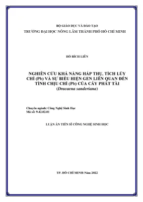Luận án tiến sĩ nghiên cứu khả năng hấp thụ tích lũy chì pb và sự biểu hiện gen liên quan đến tính chịu chì pb của cây phát tài dracaena sanderiana