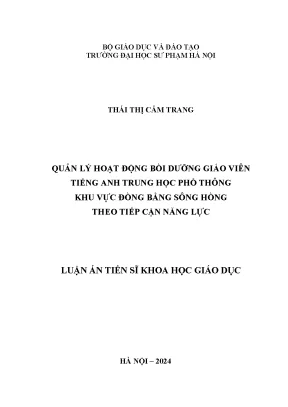 Luận án tiến sĩ quản lý hoạt động bồi dưỡng giáo viên tiếng anh trung học phổ thông khu vực đồng bằng sông hồng theo tiếp cận năng lực