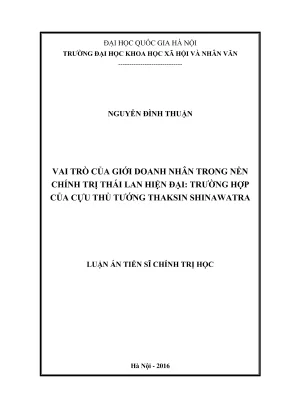 Luận án tiến sĩ chính trị học vai trò của giới doanh nhân trong nền chính trị thái lan hiện đại trường hợp của cựu thủ tướng thaksin shinawatra