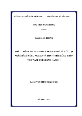 Luận văn thạc sĩ tài chính ngân hàng phát triển cho vay doanh nghiệp nhỏ và vừa tại ngân hàng nông nghiệp và phát triển nông thôn chi nhánh hà nội i