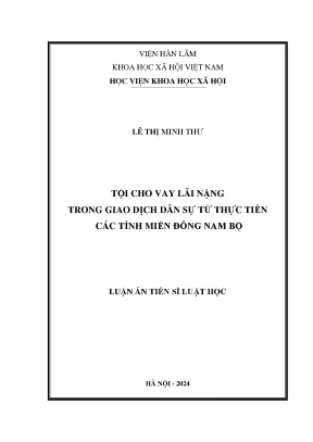 Luận án tiến sĩ tội cho vay lãi nặng trong giao dịch dân sự từ thực tiễn các tỉnh miền đông nam bộ