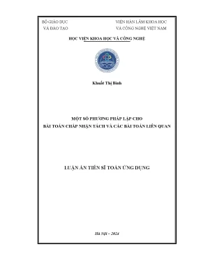 Luận án tiến sĩ một số phương pháp lặp cho bài toán chấp nhận tách và các bài toán liên quan