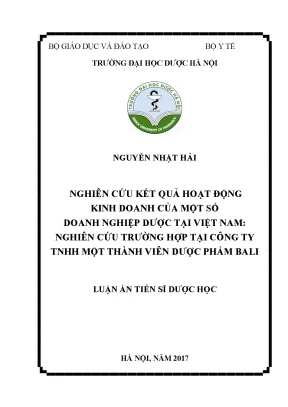 Luận án tiến sĩ dược học nghiên cứu kết quả hoạt động kinh doanh của một số doanh nghiệp dược tại việt nam nghiên cứu trường hợp tại công ty tnhh một thành viên dược phẩm bali