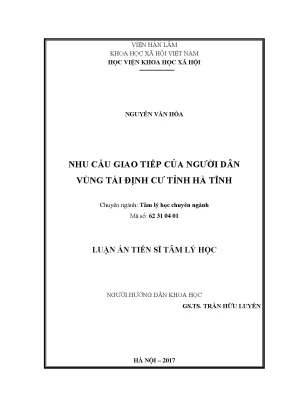 Luận án tiến sĩ tâm lý học nhu cầu giao tiếp của người dân vùng tái định cư của tỉnh hà tĩnh