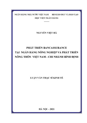 Luận văn thạc sĩ tài chính ngân hàng phát triển dịch vụ bancassurance tại ngân hàng nông nghiệp và phát triển nông thôn việt nam chi nhánh bình định