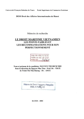 Luận án nghiên cứu le droit maritime vietnamien les points faibles et les recommandations pour son perfectionnement