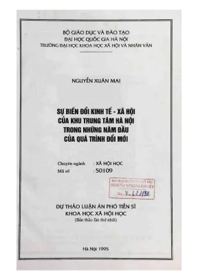 Luận án phó tiến sĩ xã hội học sự biến đổi kinh tế xã hội của khu trung tâm hà nội trong những năm đầu của quá trình đổi mới