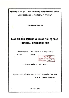 Luận án tiến sĩ luật học ranh giới giữa tội phạm và không phải tội phạm trong luật hình sự việt nam