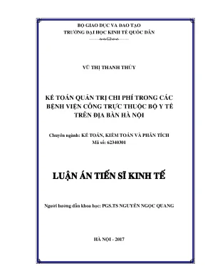 Luận án tiến sĩ kinh tế kế toán quản trị chi phí trong các bệnh viện công trực thuộc bộ y tế trên địa bàn hà nội