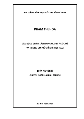 Luận án tiến sĩ chính trị học vận động chính sách công ở anh pháp mỹ và những gợi mở đối với việt nam