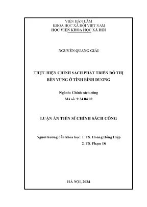 Luận án tiến sĩ thực hiện chính sách phát triển đô thị bền vững ở tỉnh bình dương