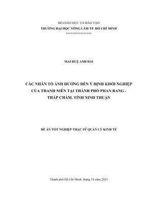 Luận văn thạc sĩ quản lý kinh tế các nhân tố ảnh hưởng đến ý định khởi nghiệp của thanh niên tại thành phố phan rang tháp chàm tỉnh ninh thuận