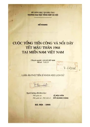 Luận án phó tiến sĩ lịch sử cuộc tổng tiến công và nổi dậy tết mậu thân 1968 tại miền nam việt nam