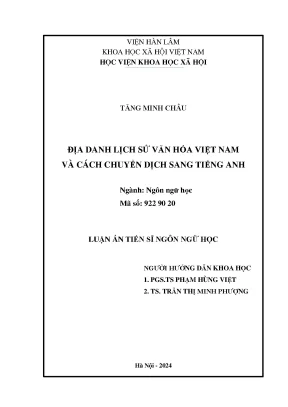 Luận án tiến sĩ địa danh lịch sử văn hóa việt nam và cách chuyển dịch sang tiếng anh