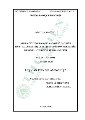 Luận án tiến sĩ lâm nghiệp nghiên cứu tính đa dạng và một số đặc điểm sinh thái của khu hệ chim tại khu bảo tồn thiên nhiên đồng sơn kỳ thượng tỉnh quảng ninh