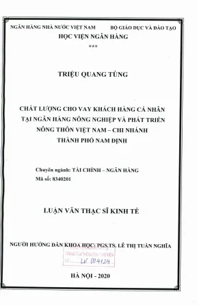 Luận văn thạc sĩ tài chính ngân hàng chất lượng cho vay khách hàng cá nhân tại ngân hàng nông nghiệp và phát triển nông thôn việt nam chi nhánh thành phố nam định