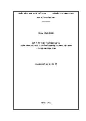Luận văn thạc sĩ tài chính ngân hàng giải pháp phát triển thẻ tín dụng tại ngân hàng thương mại cổ phần ngoại thương việt nam chi nhánh nam định