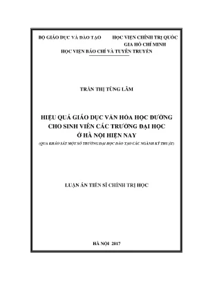 Luận án tiến sĩ chính trị học hiệu quả giáo dục văn hóa học đường cho sinh viên các trường đại học ở hà nội hiện nay