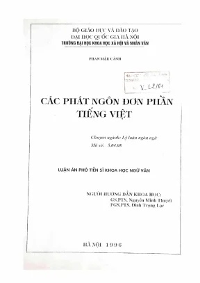 Luận án phó tiến sĩ ngữ văn các phát ngôn đơn phần tiếng việt