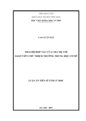 Luận án tiến sĩ tâm lý học thái độ hợp tác của cha mẹ với giáo viên chủ nhiệm trường trung học cơ sở