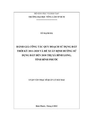 Luận văn thạc sĩ quản lý đất đai đánh giá công tác quy hoạch sử dụng đất thời kỳ 20112020 và đề xuất định hướng sử dụng đất đến 2030 thị xã bình long tỉnh bình phước