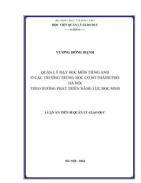 Luận án tiến sĩ quản lý dạy học môn tiếng anh ở các trường trung học cơ sở thành phố hà nội theo hướng phát triển năng lực học sinh