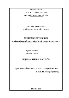 Luận án tiến sĩ nghiên cứu văn bản bảo đỉnh hành trì bí chỉ toàn chương