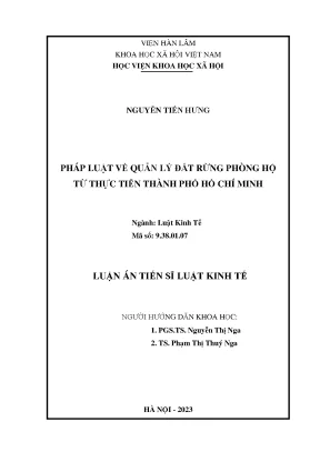Luận án tiến sĩ pháp luật về quản lý đất rừng phòng hộ từ thực tiễn thành phố hồ chí minh