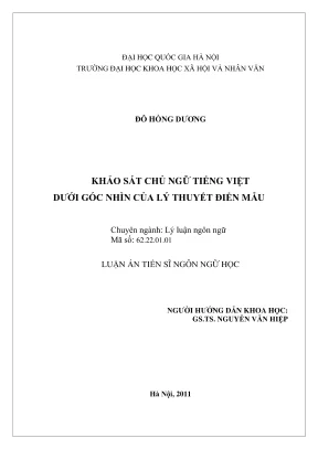 Luận án tiến sĩ ngôn ngữ học khảo sát chủ ngữ tiếng việt dưới góc nhìn của lý thuyết điển mẫu
