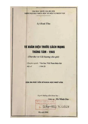 Luận án phó tiến sĩ ngữ văn thơ xuân diệu trước cách mạng tháng tám 1945 thơ thơ và gửi hương cho gió