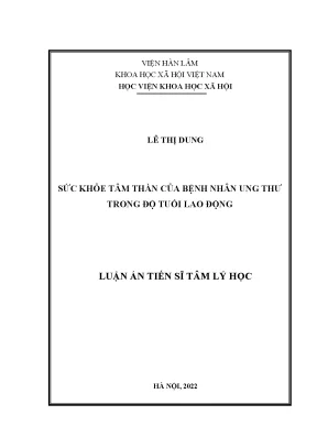 Luận án tiến sĩ tâm lý học sức khỏe tâm thần của bệnh nhân ung thư trong độ tuổi lao động