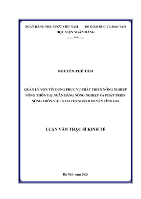 Luận văn thạc sĩ tài chính ngân hàng quản lý vốn tín dụng phục vụ phát triển nông nghiệp nông thôn tại ngân hàng nông nghiệp và phát triển nông thôn việt nam chi nhánh huyện tĩnh gia