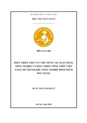 Luận văn thạc sĩ tài chính ngân hàng phát triển cho vay tiêu dùng tại ngân hàng nông nghiệp và phát triển nông thôn việt nam chi nhánh khu công nghiệp đình trám bắc giang