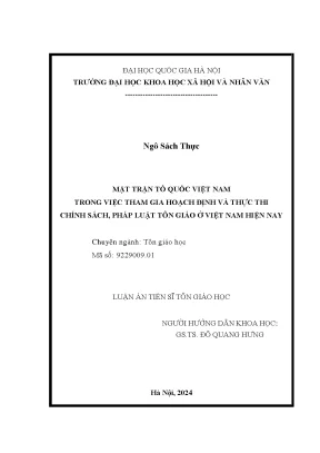 Luận án tiến sĩ tổ quốc việt nam trong việc tham gia hoạch định và thực thi chính sách pháp luật tôn giáo ở việt nam hiện nay