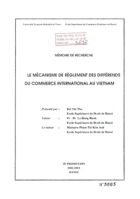 Luận án nghiên cứu le mécanisme de règlement des différends du commerce international au vietnam