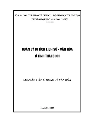 Luận án tiến sĩ quản lý di tích lịch sử văn hóa ở tỉnh thái bình