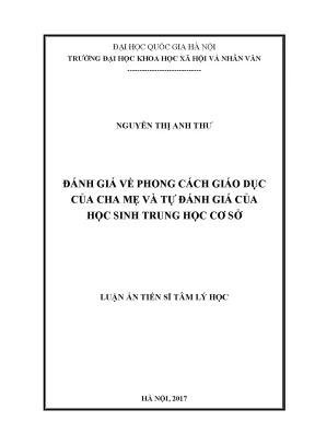 Luận án tiến sĩ tâm lý học đánh giá về phong cách giáo dục của cha mẹ và tự đánh giá của học sinh trung học cơ sở