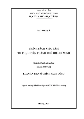Luận án tiến sĩ chính sách công chính sách việc làm từ thực tiễn thành phố hồ chí minh